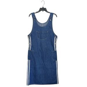 Vintage Street Blues | 90's Y2K Denim Jumper Overalls Jean Midi Stripe Dress S